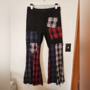 Current Mood Plaid Patchwork Flare Mid Rise Jeans Size M